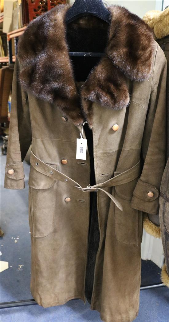 A Maduson fur-trimmed brown pigskin full-length coat